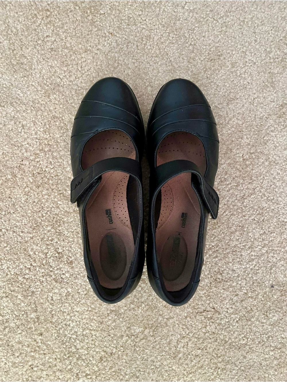 Clarks Black Mary Jane Loafers with Hook Strap
